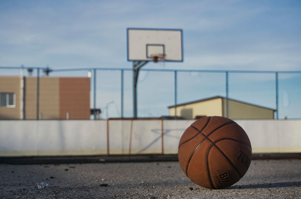 Basketball in a basketball court